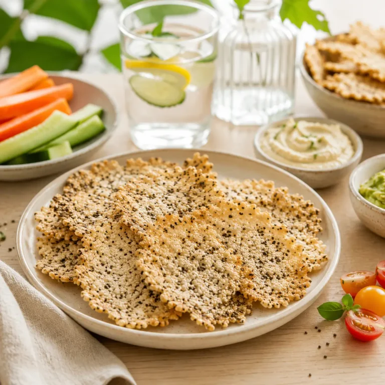 Crackers de riz maison croustillants avec riz cuit, parmesan, graines de chia et de sésame.