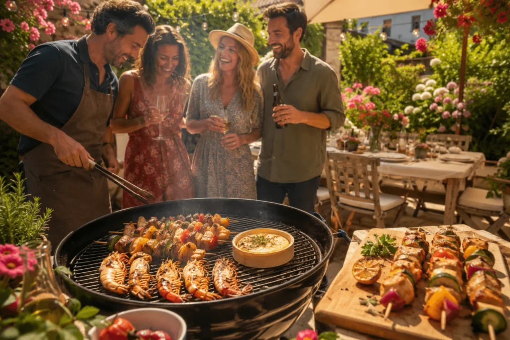 Barbecue art de vivre en famille dans un jardin
