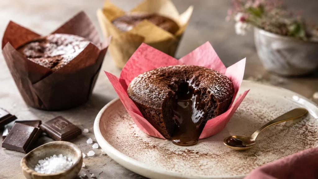 Coulant au chocolat en caissette tulipe avec cœur de chocolat coulant