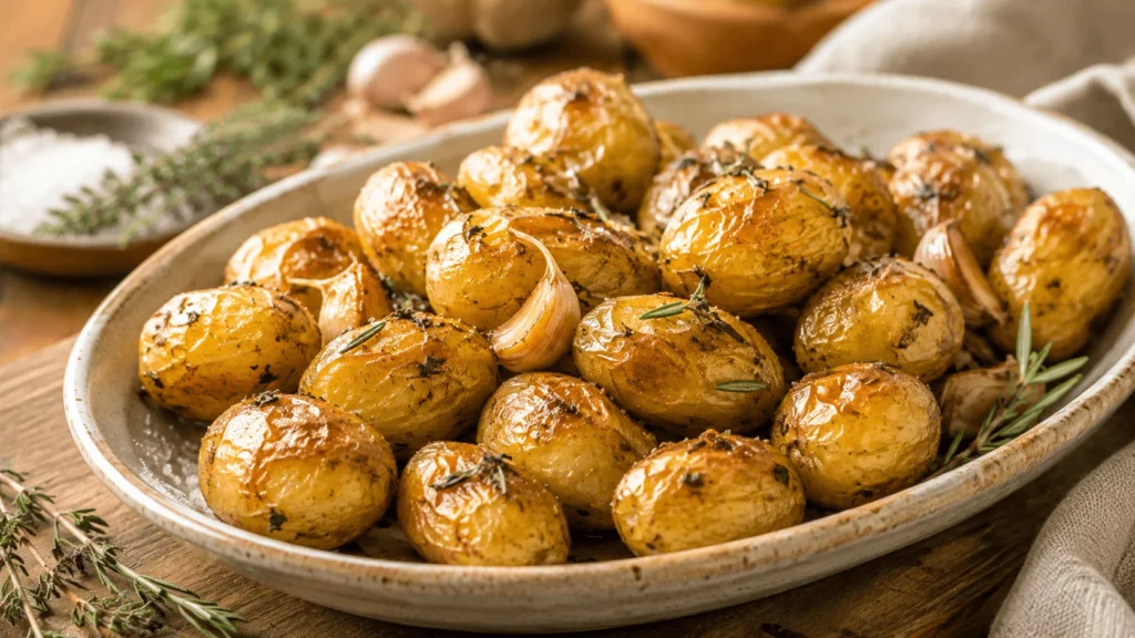 Pommes de terre grenaille au four dorées avec ail et herbes de Provence