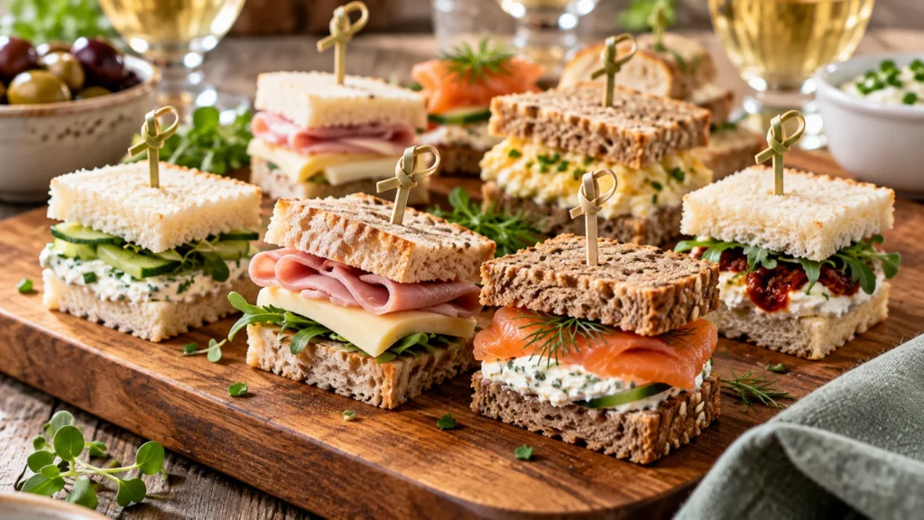 Assortiment de mini sandwiches apéritifs aux garnitures variées