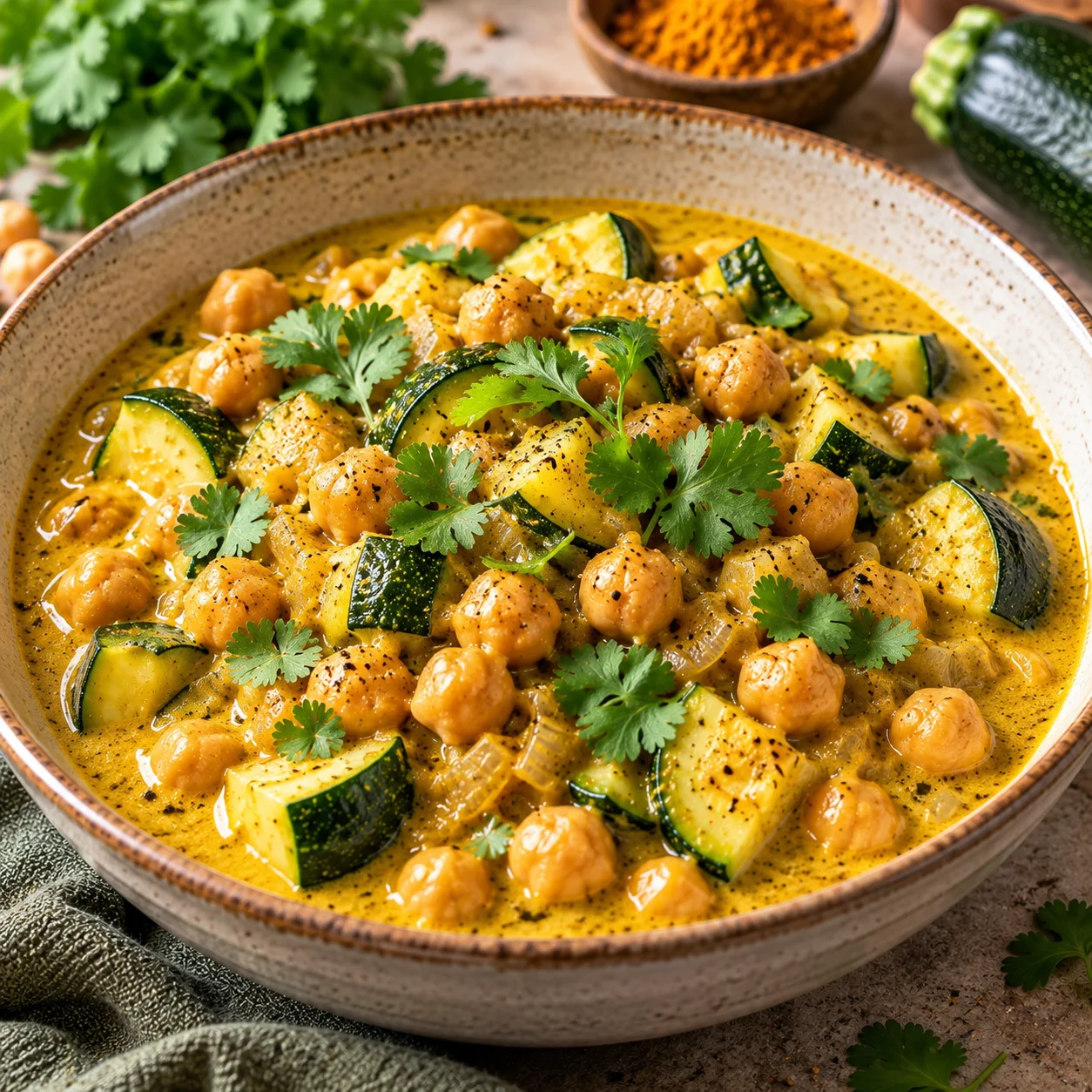 Curry pois chiches courgettes au lait de coco