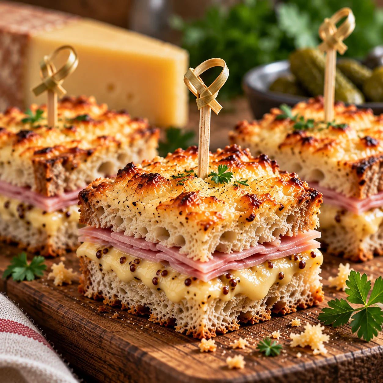 Mini croque-monsieur au Comté, jambon et pain de campagne